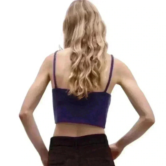 ❣️Zara Dark Purple Flower Beaded Wool Knit Crop Top NWT Size Small, smoke free - Picture 5 of 14